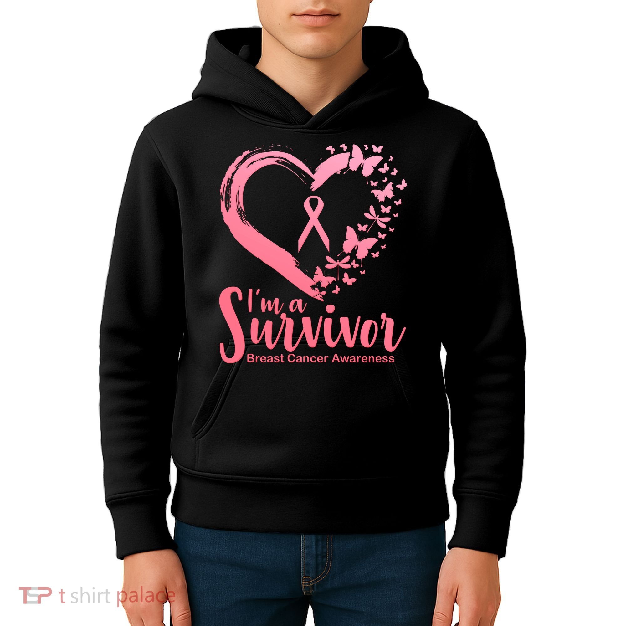 I'm a Survivor Breast Cancer Awareness Butterfly Kids Hoodie