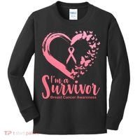 I'm a Survivor Breast Cancer Awareness Butterfly Kids Long Sleeve Shirt thumb 0