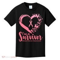 I'm a Survivor Breast Cancer Awareness Butterfly Kids T-Shirt thumb 0