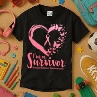 I'm a Survivor Breast Cancer Awareness Butterfly Kids T-Shirt thumb 3