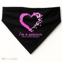 I'm a Survivor Breast Cancer Awareness Butterfly Heart USA-Made Doggie Bandana thumb 0