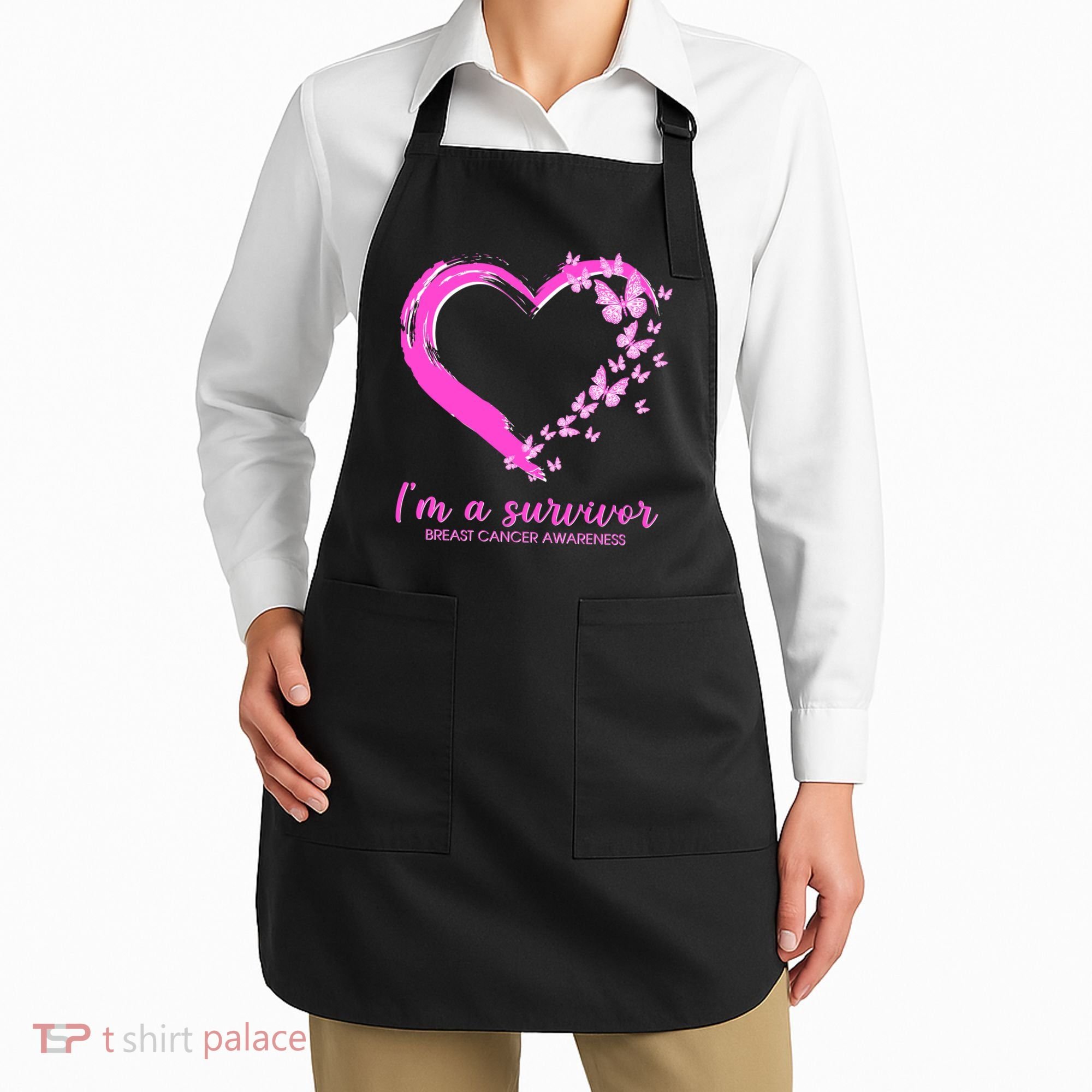 I'm a Survivor Breast Cancer Awareness Butterfly Heart Apron