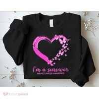 I'm a Survivor Breast Cancer Awareness Butterfly Heart Sweatshirt thumb 2