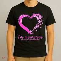 I'm a Survivor Breast Cancer Awareness Butterfly Heart T-Shirt thumb 3