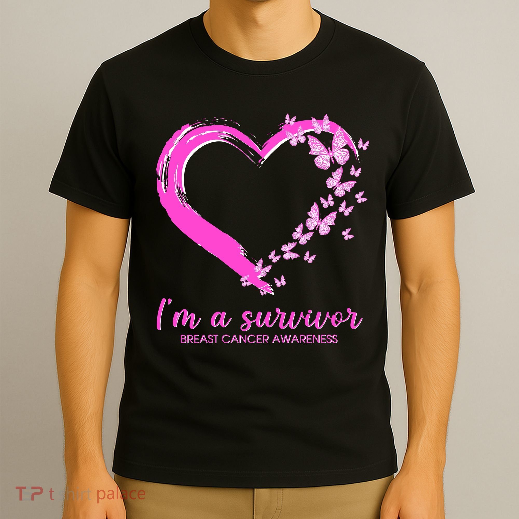 I'm a Survivor Breast Cancer Awareness Butterfly Heart T-Shirt