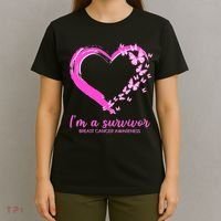 I'm a Survivor Breast Cancer Awareness Butterfly Heart T-Shirt thumb 4