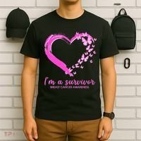 I'm a Survivor Breast Cancer Awareness Butterfly Heart T-Shirt thumb 6
