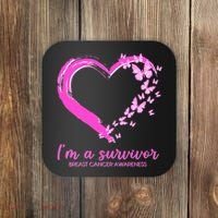 I'm a Survivor Breast Cancer Awareness Butterfly Heart Coaster thumb 0