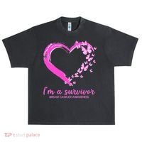 I'm a Survivor Breast Cancer Awareness Butterfly Heart Urban Oversized Heavyweight T-Shirt thumb 0