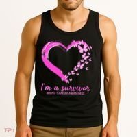 I'm a Survivor Breast Cancer Awareness Butterfly Heart Tank Top thumb 3