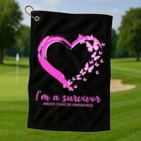 I'm a Survivor Breast Cancer Awareness Butterfly Heart Golf Towel thumb 1