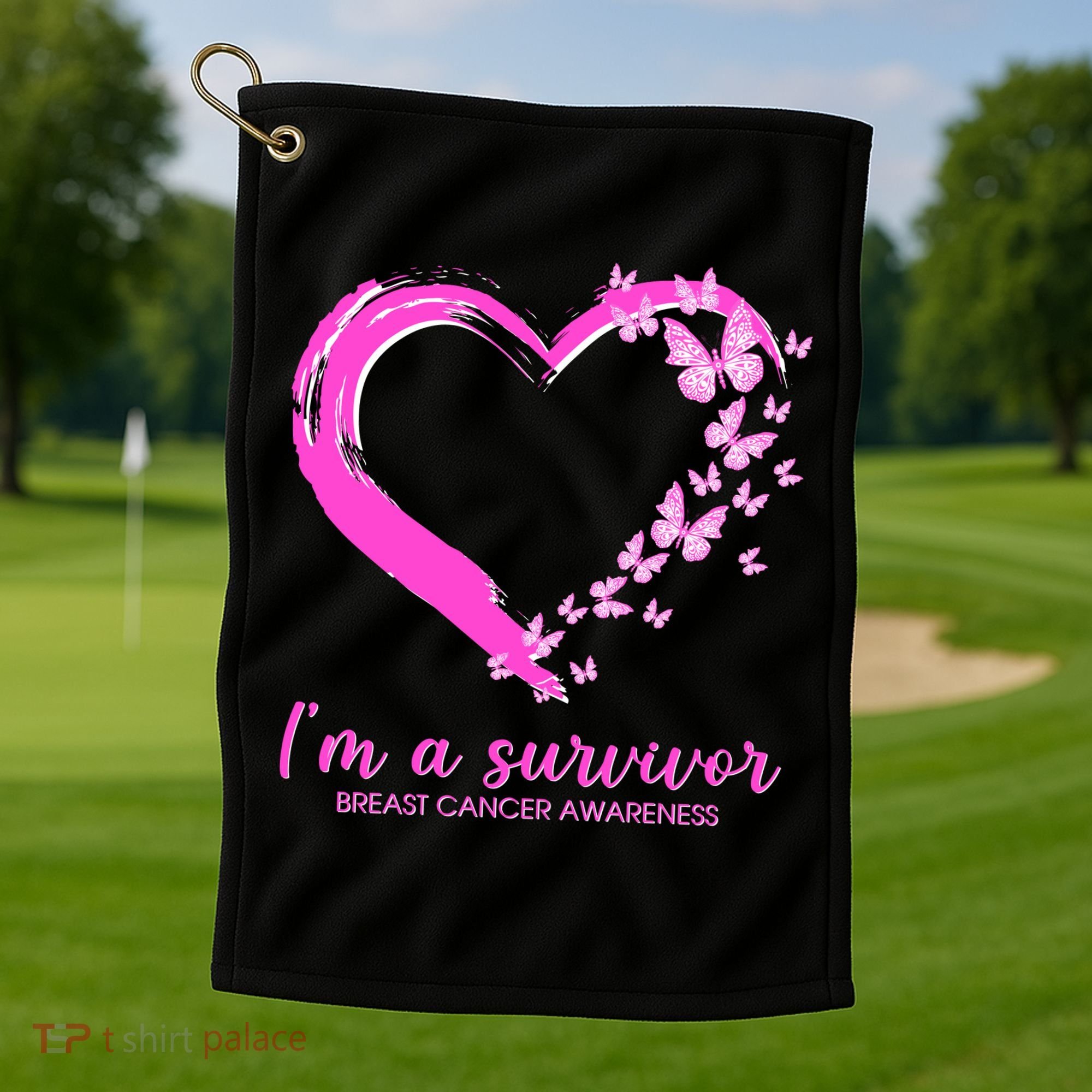 I'm a Survivor Breast Cancer Awareness Butterfly Heart Golf Towel