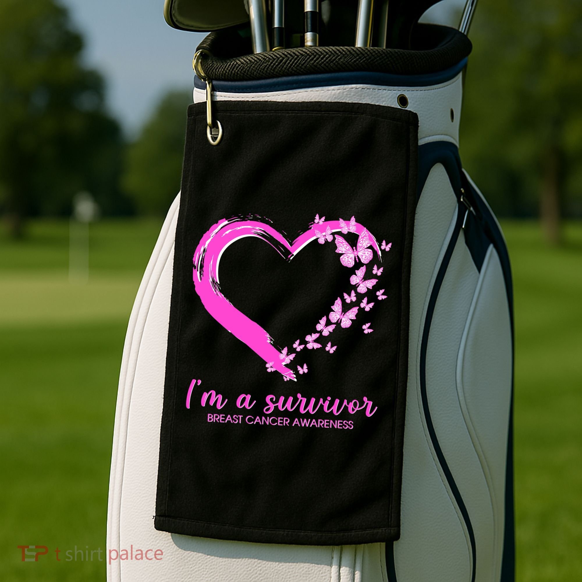 I'm a Survivor Breast Cancer Awareness Butterfly Heart Golf Towel