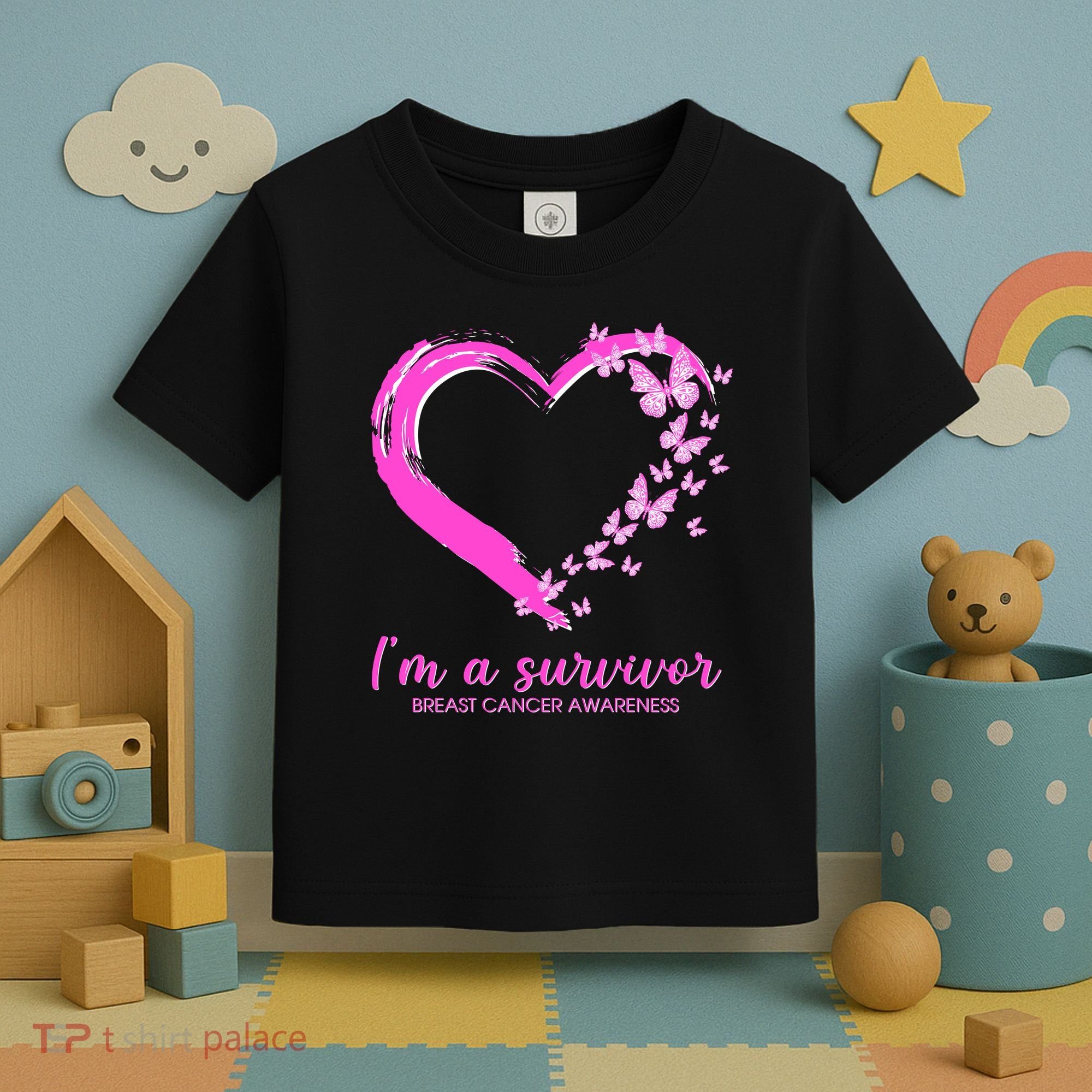 I'm a Survivor Breast Cancer Awareness Butterfly Heart Toddler T-Shirt