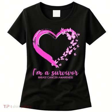 I'm a Survivor Breast Cancer Awareness Butterfly Heart Women's T-Shirt
