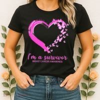I'm a Survivor Breast Cancer Awareness Butterfly Heart Women's T-Shirt thumb 2