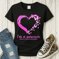 I'm a Survivor Breast Cancer Awareness Butterfly Heart Women's T-Shirt thumb 3