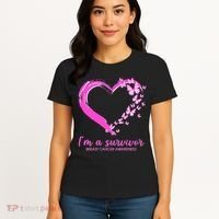 I'm a Survivor Breast Cancer Awareness Butterfly Heart Women's T-Shirt thumb 4