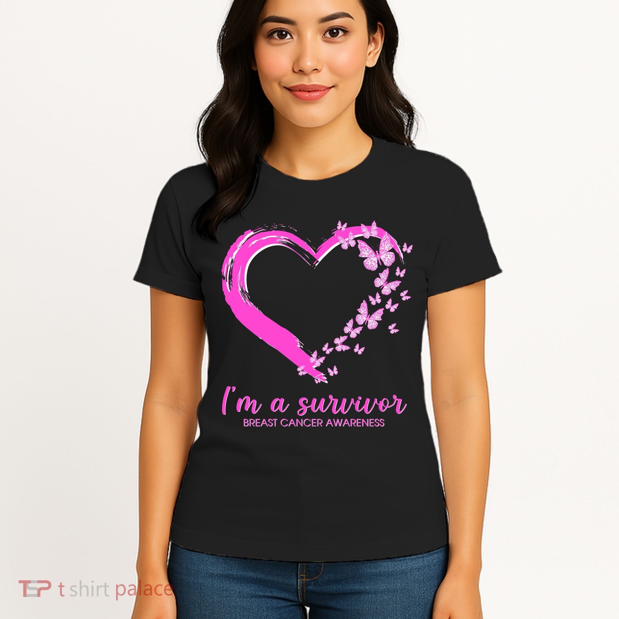 I'm a Survivor Breast Cancer Awareness Butterfly Heart Women's T-Shirt