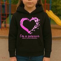 I'm a Survivor Breast Cancer Awareness Butterfly Heart Kids Hoodie thumb 3