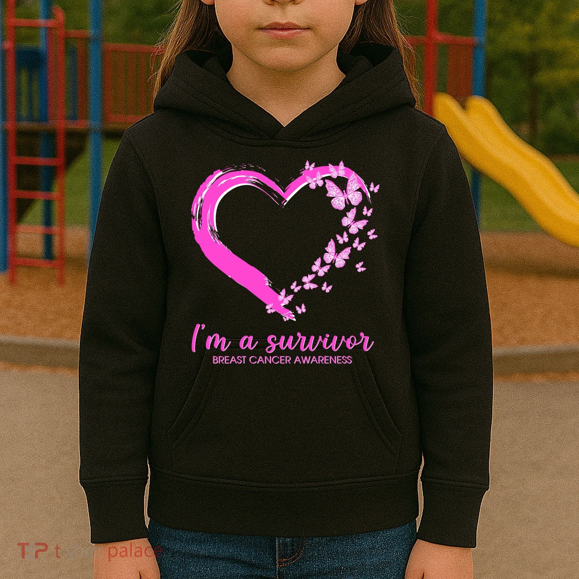 I'm a Survivor Breast Cancer Awareness Butterfly Heart Kids Hoodie