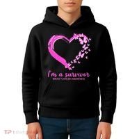 I'm a Survivor Breast Cancer Awareness Butterfly Heart Kids Hoodie thumb 4
