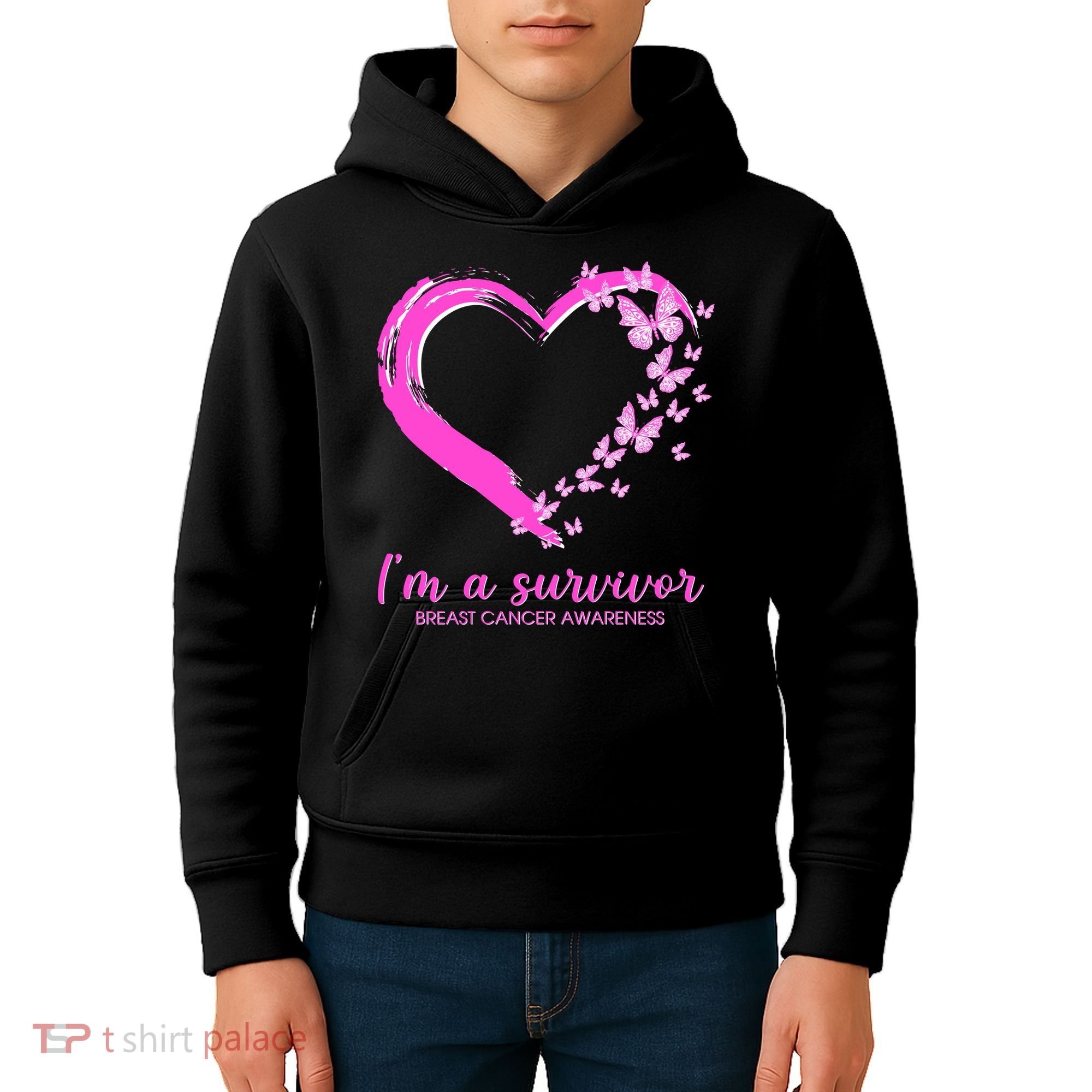 I'm a Survivor Breast Cancer Awareness Butterfly Heart Kids Hoodie