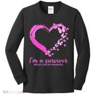 I'm a Survivor Breast Cancer Awareness Butterfly Heart Kids Long Sleeve Shirt thumb 0