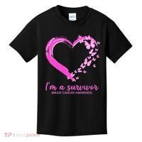 I'm a Survivor Breast Cancer Awareness Butterfly Heart Kids T-Shirt thumb 0