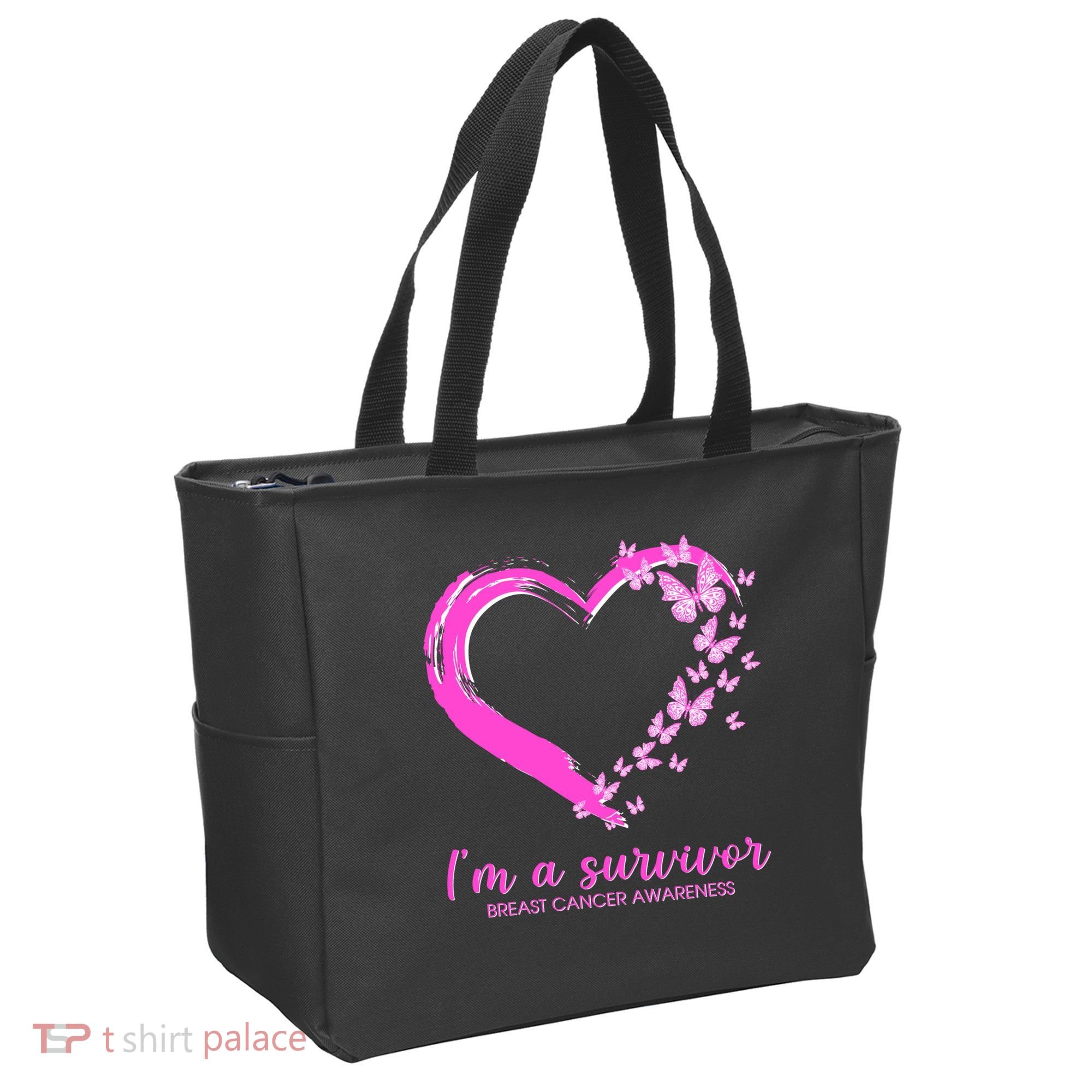 I'm a Survivor Breast Cancer Awareness Butterfly Heart Tote Bag