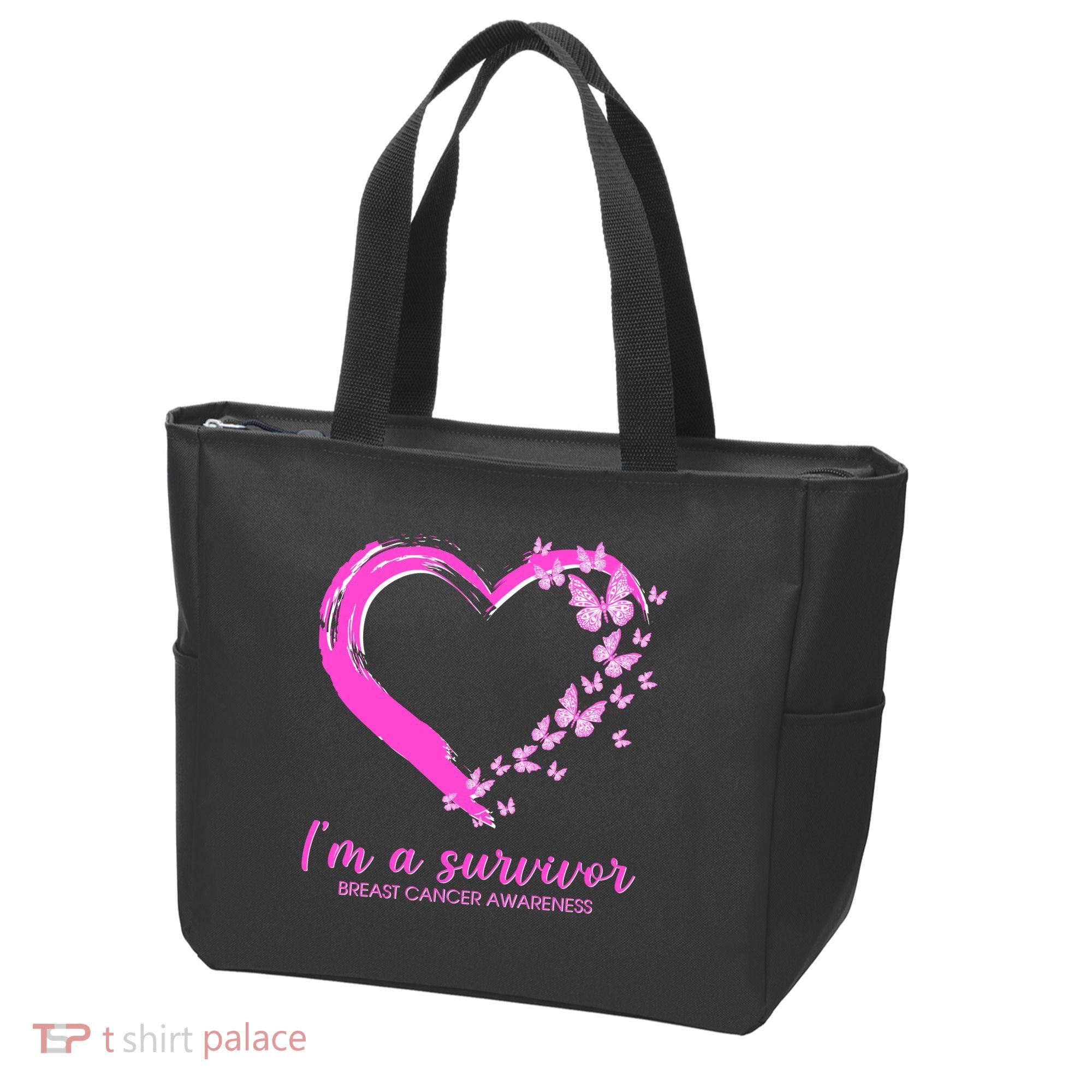 I'm a Survivor Breast Cancer Awareness Butterfly Heart Tote Bag