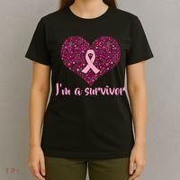 I'm A survivor Breast Cancer Awareness Heart T-Shirt thumb 4
