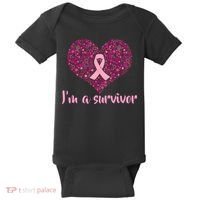 I'm A survivor Breast Cancer Awareness Heart Baby Bodysuit thumb 0