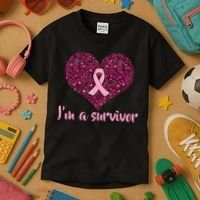I'm A survivor Breast Cancer Awareness Heart Kids T-Shirt thumb 3