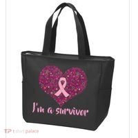 I'm A survivor Breast Cancer Awareness Heart Tote Bag thumb 3