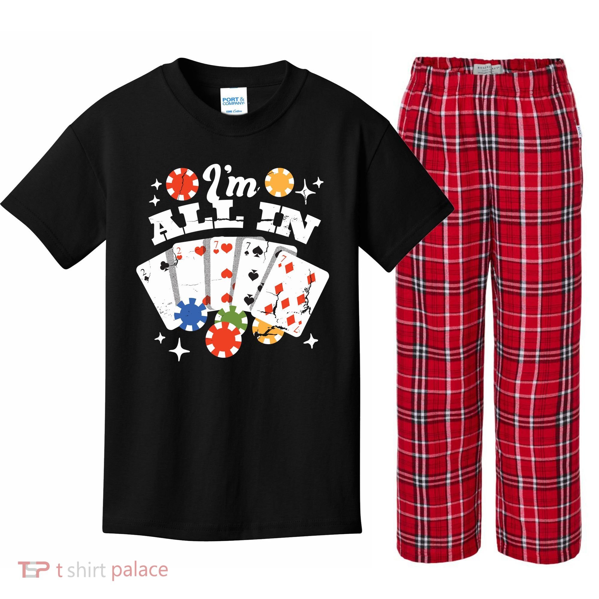 I'm All In Poker Cards Kids Plaid Pajama Set