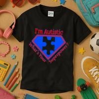 I'm Autistic What's Your Super Power Kids T-Shirt thumb 3