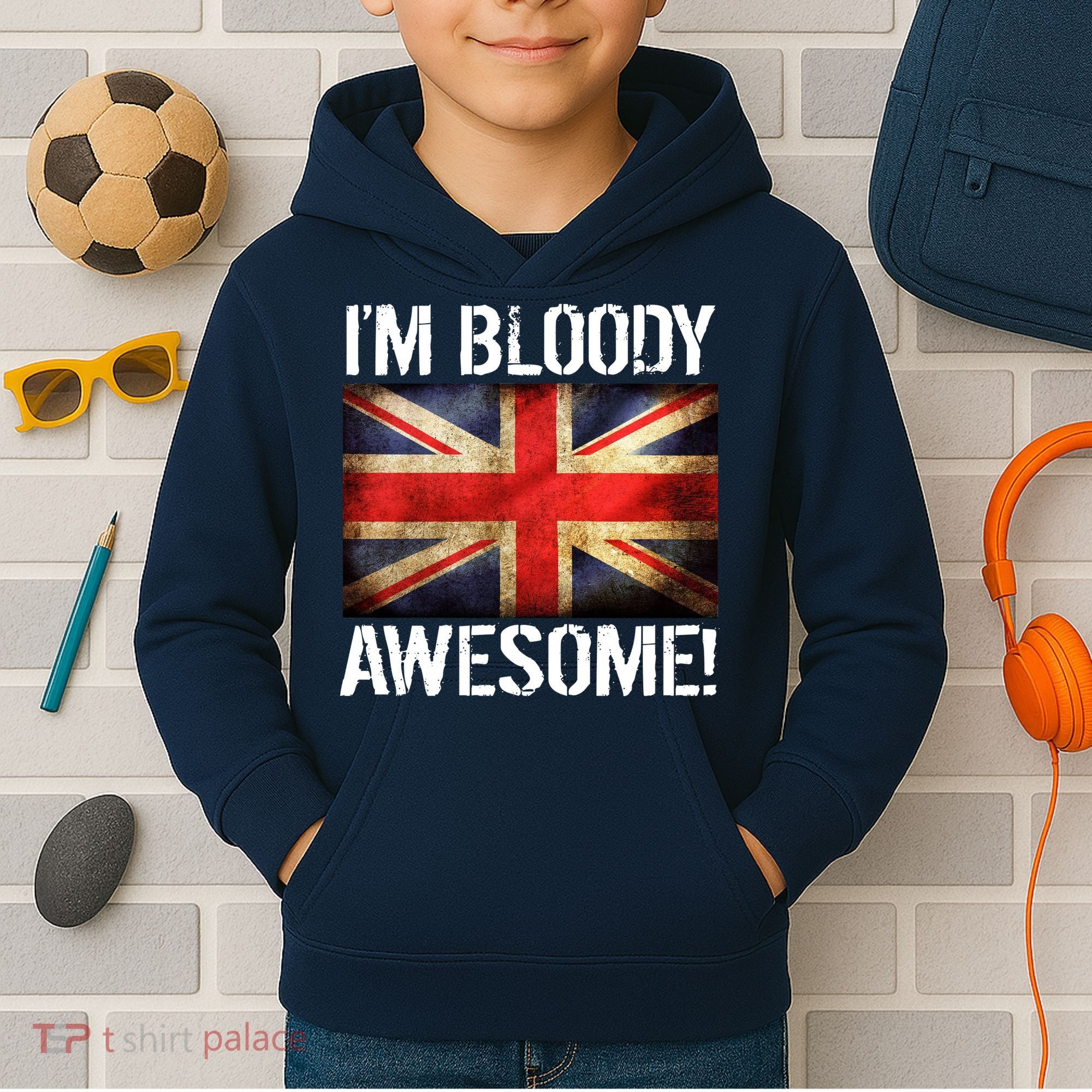 I'm Bloody Awesome British Union Jack Flag Kids Hoodie
