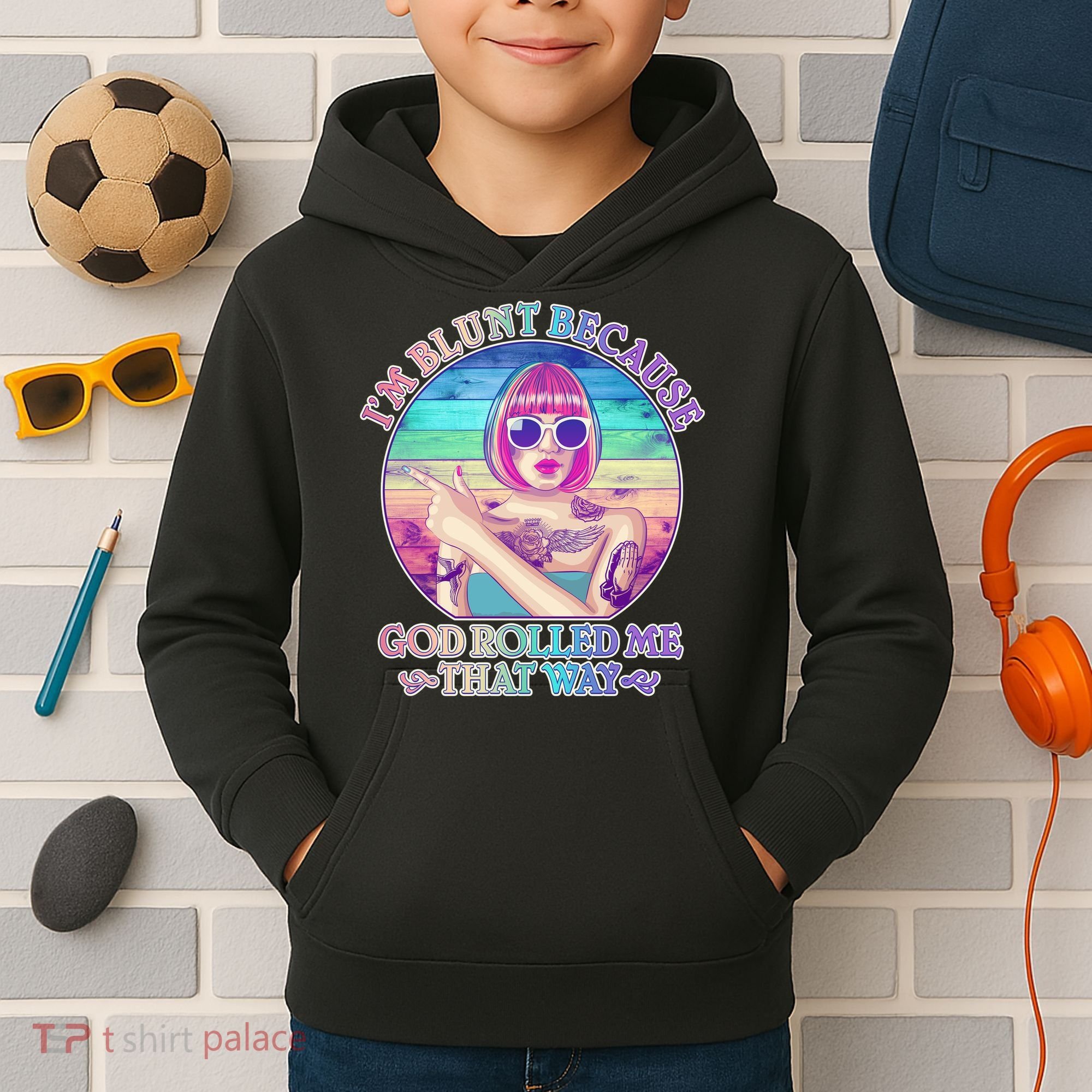 I'm Blunt Because God Rolled Me That Way Retro Tattoo Kids Hoodie
