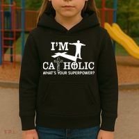 I'm Catholic Whats Your Superpower? Kids Hoodie thumb 3