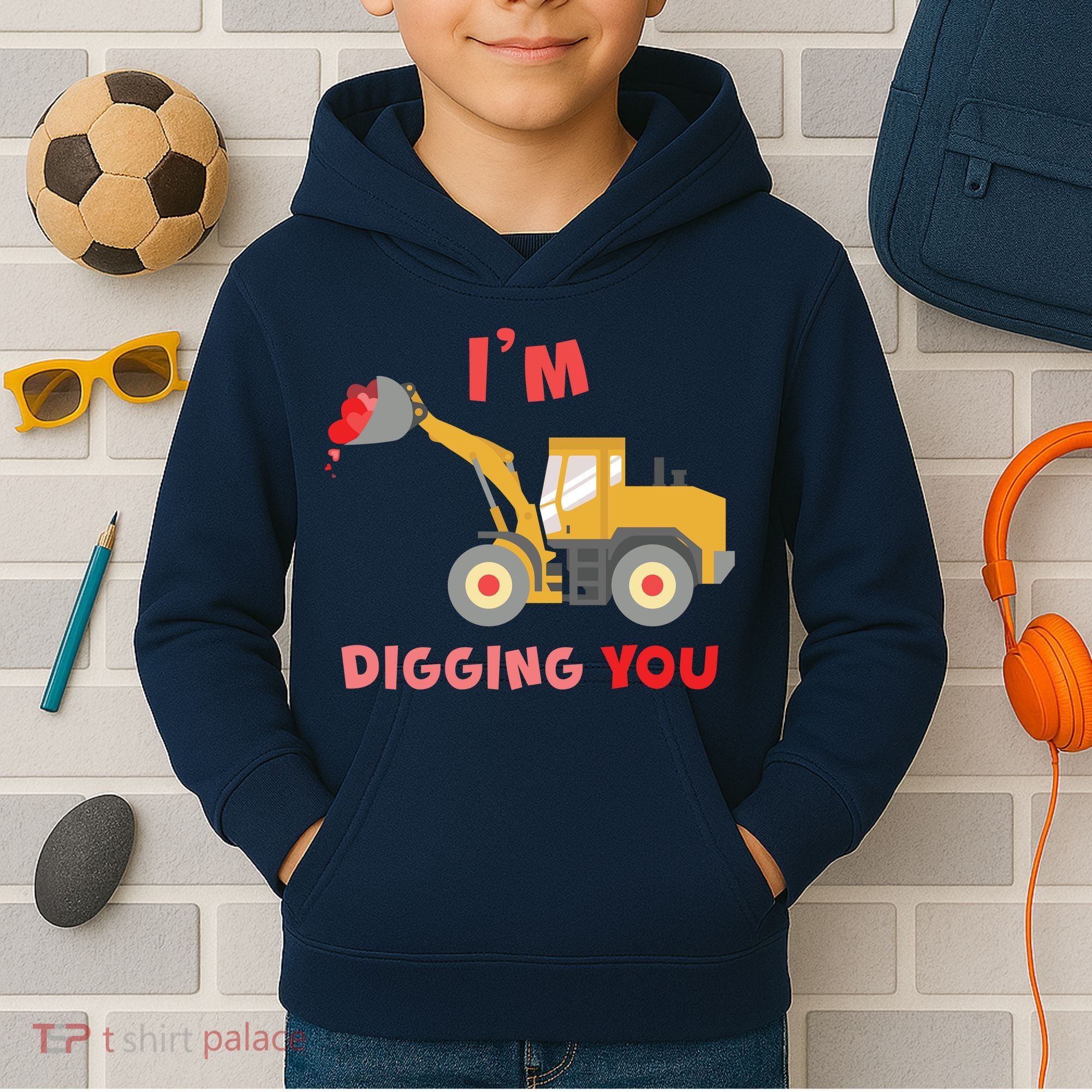 I'm Digging You Tractor Valentine's Day Kids Hoodie