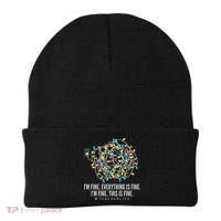 I'm Fine Everything Is Fine Teacher Life Christmas Lights Beanie thumb 0