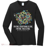 I'm Fine Everything Is Fine Teacher Life Christmas Lights Women's Long Sleeve Shirt thumb 0
