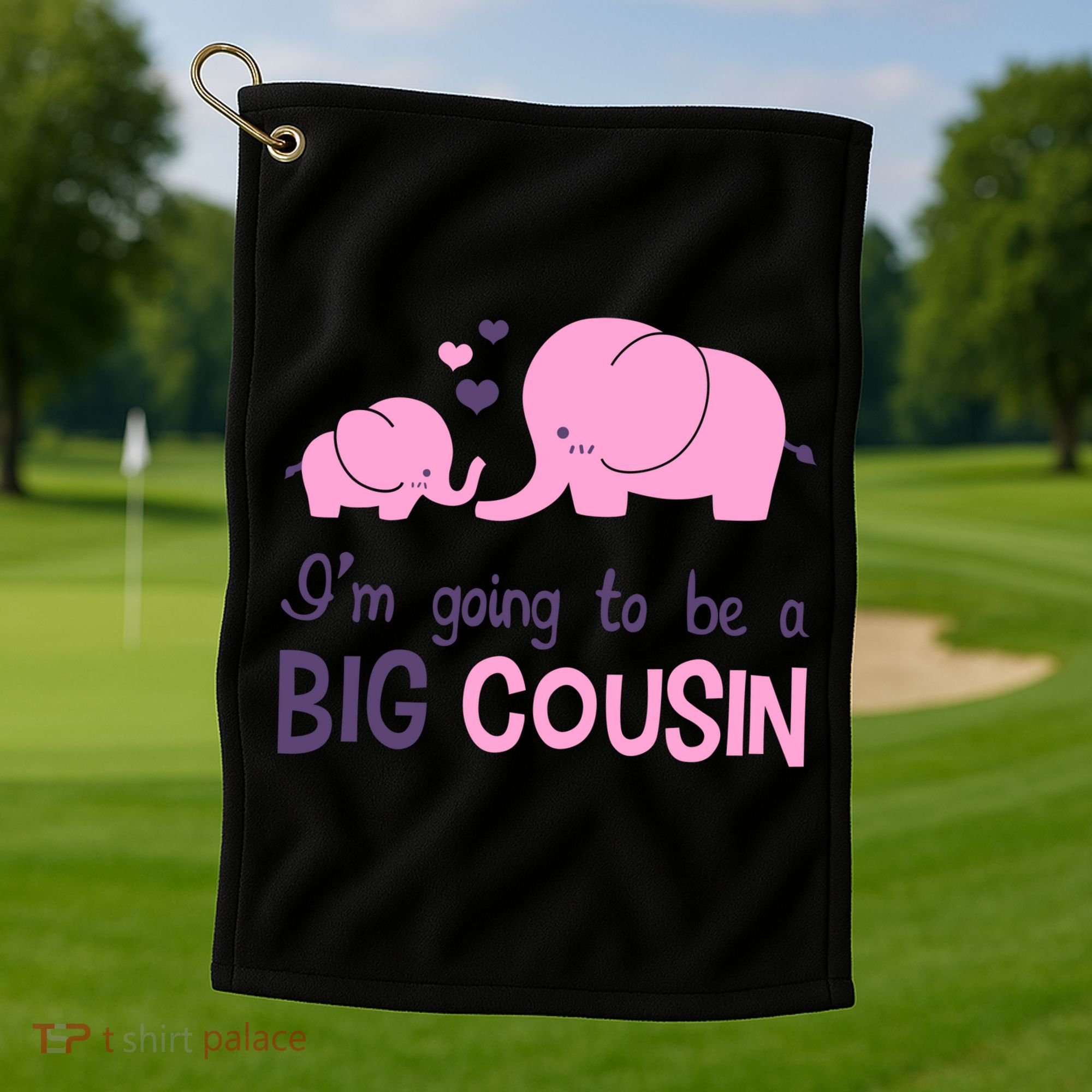 I'm Going To Be A Big Cousin Girl Elephant Golf Towel