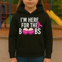 I'm Here For The Boobs Breast Cancer Kids Hoodie thumb 3