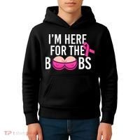 I'm Here For The Boobs Breast Cancer Kids Hoodie thumb 4