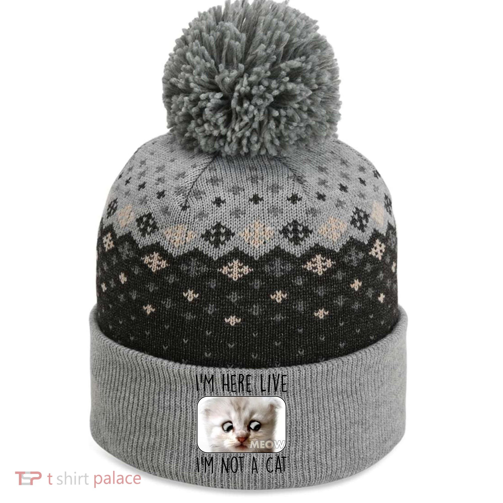 I'm Here Live I'm Not A Cat Zoom Lawyer Cat Meme The Baniff Cuffed Pom Beanie