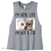 I'm Here Live I'm Not A Cat Zoom Lawyer Cat Meme Women's Racerback Cropped Tank thumb 0