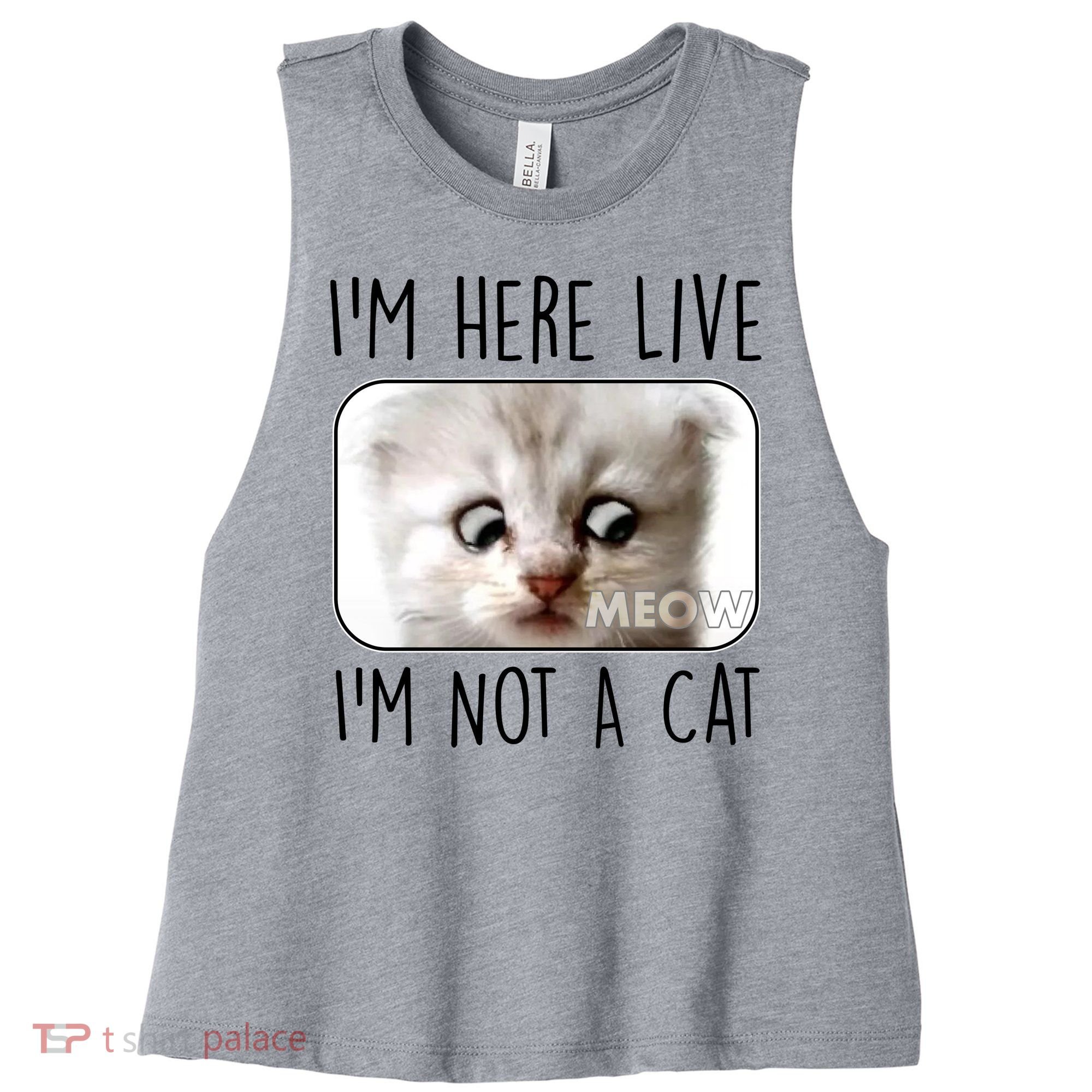 I'm Here Live I'm Not A Cat Zoom Lawyer Cat Meme Women's Racerback Cropped Tank