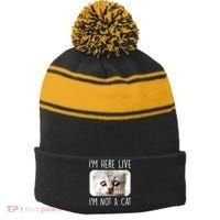 I'm Here Live I'm Not A Cat Zoom Lawyer Cat Meme Stripe Pom Pom Beanie thumb 0